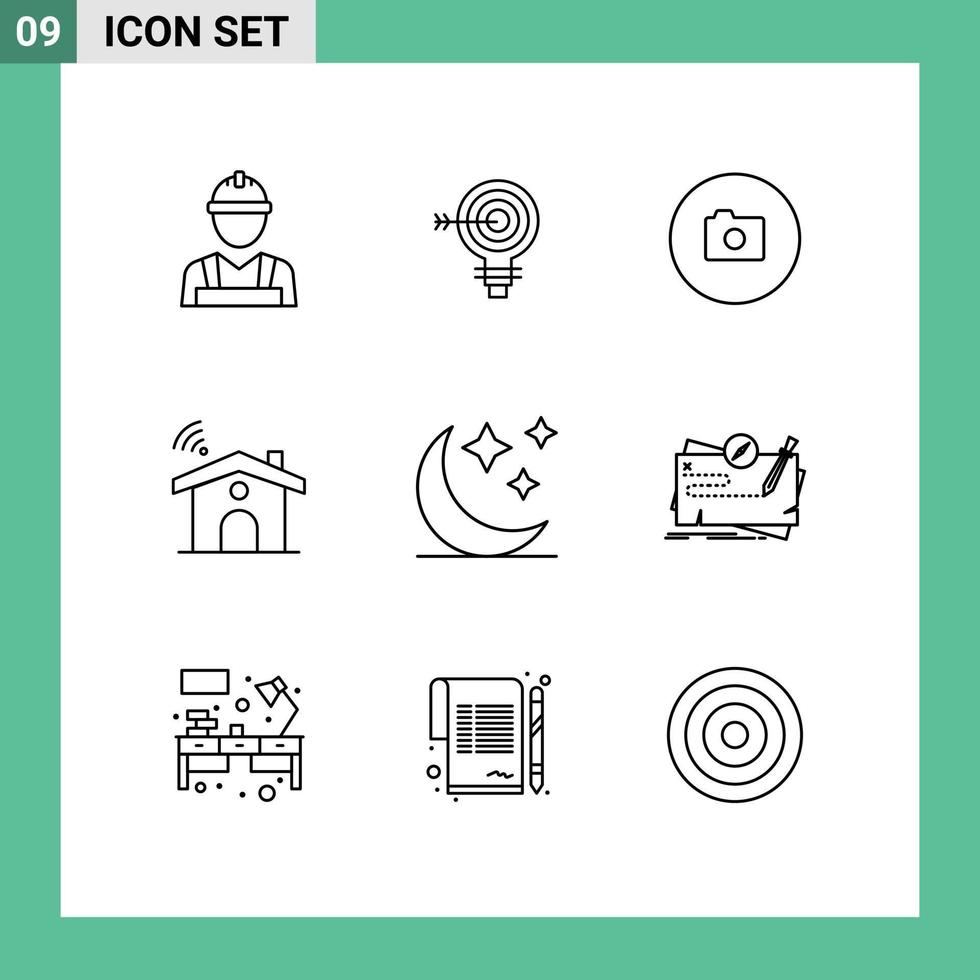 Outline Pack of 9 Universal Symbols of house service bulb wifi basic Editable Vector Design Elements