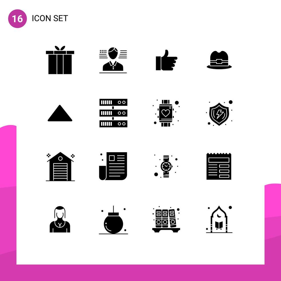 Group of 16 Solid Glyphs Signs and Symbols for video up like arrow tourism Editable Vector Design Elements