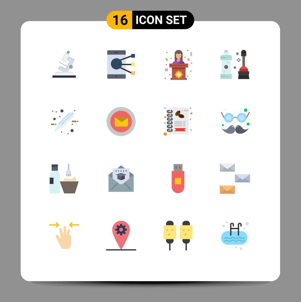paquete de color plano de 16 símbolos universales de limpiador de herramientas compartir baño mujer paquete editable de elementos creativos de diseño de vectores