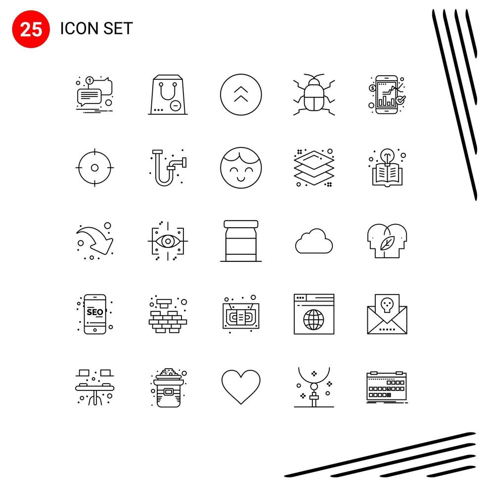 Modern Set of 25 Lines and symbols such as exchange insect purchase bug up Editable Vector Design Elements