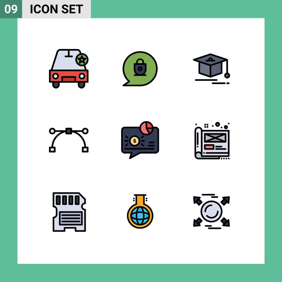 conjunto de 9 iconos de interfaz de usuario modernos símbolos signos para gráfico de pago educación punto de comunicación elementos de diseño vectorial editables vector