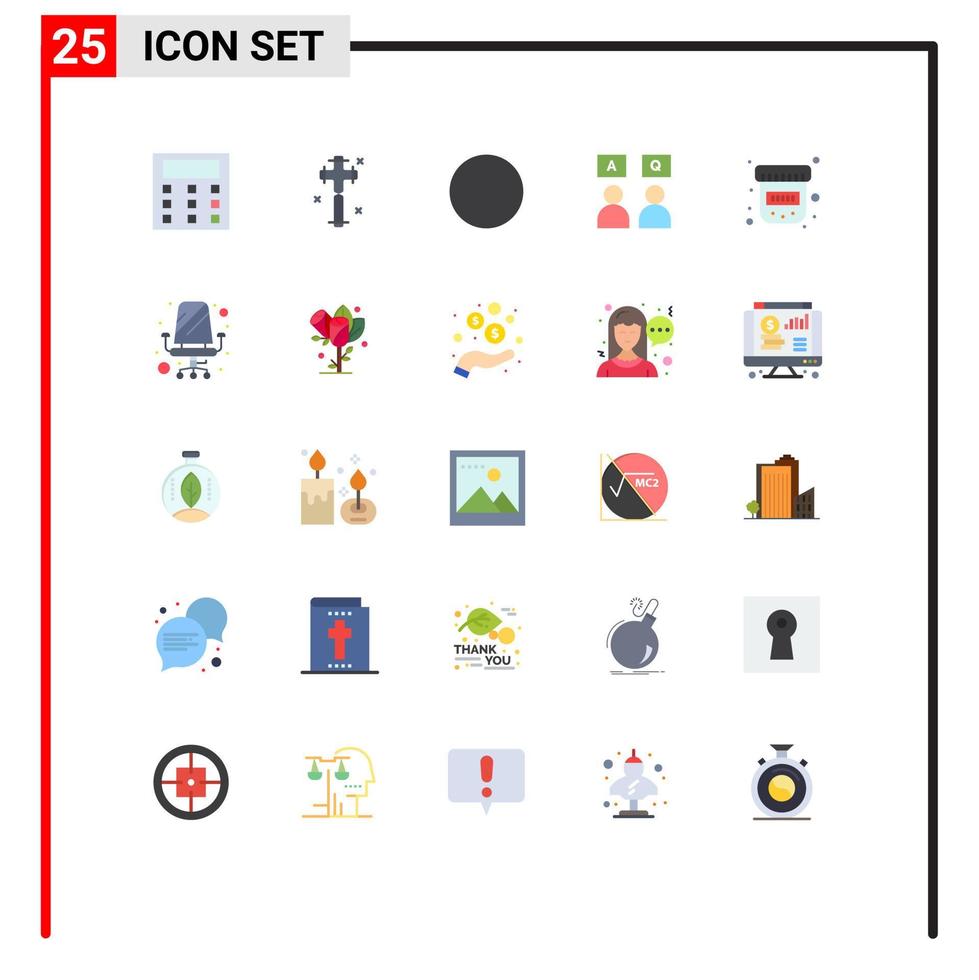 Flat Color Pack of 25 Universal Symbols of chair drugs signal bottle online Editable Vector Design Elements