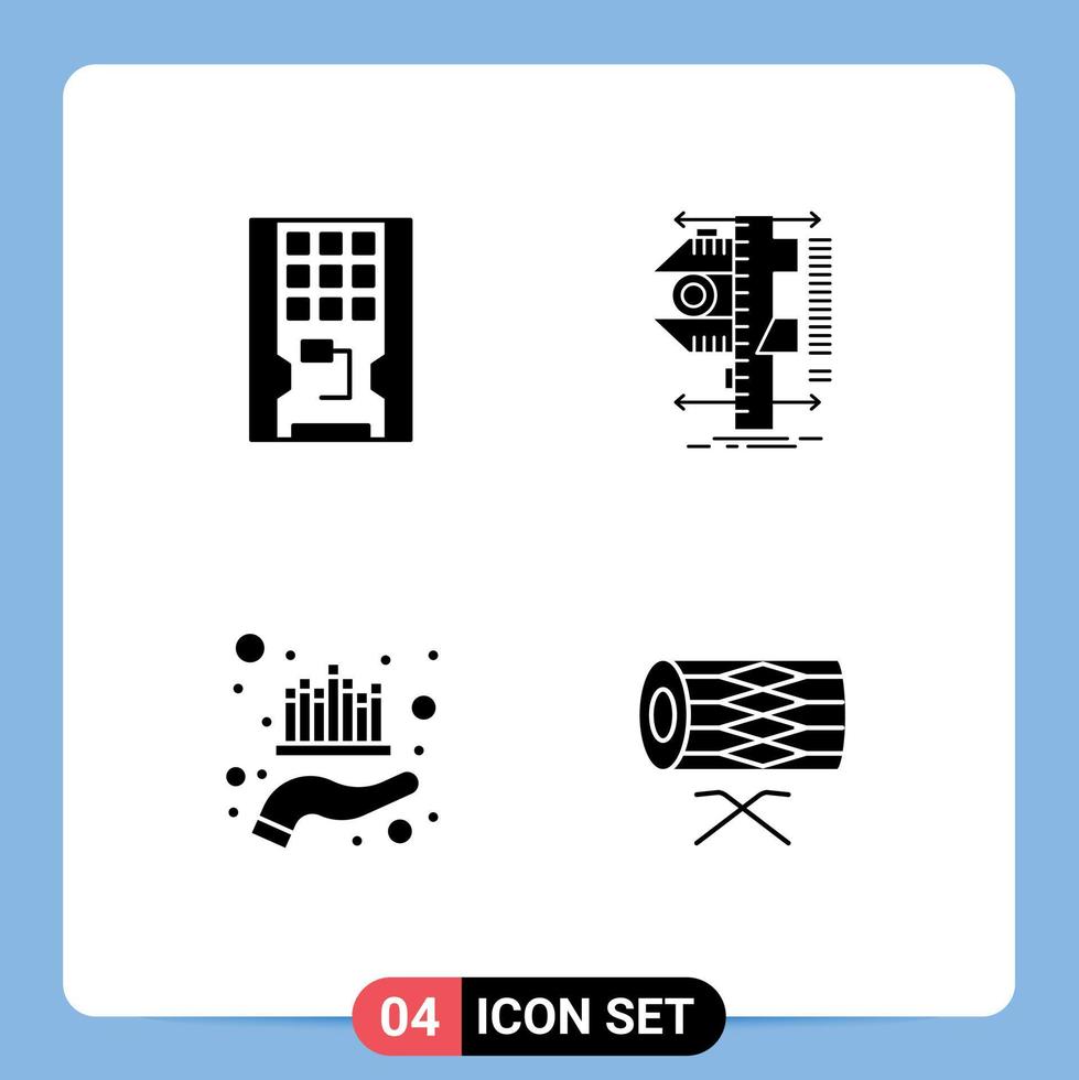 Pictogram Set of 4 Simple Solid Glyphs of disk measurement solid caliper investment Editable Vector Design Elements