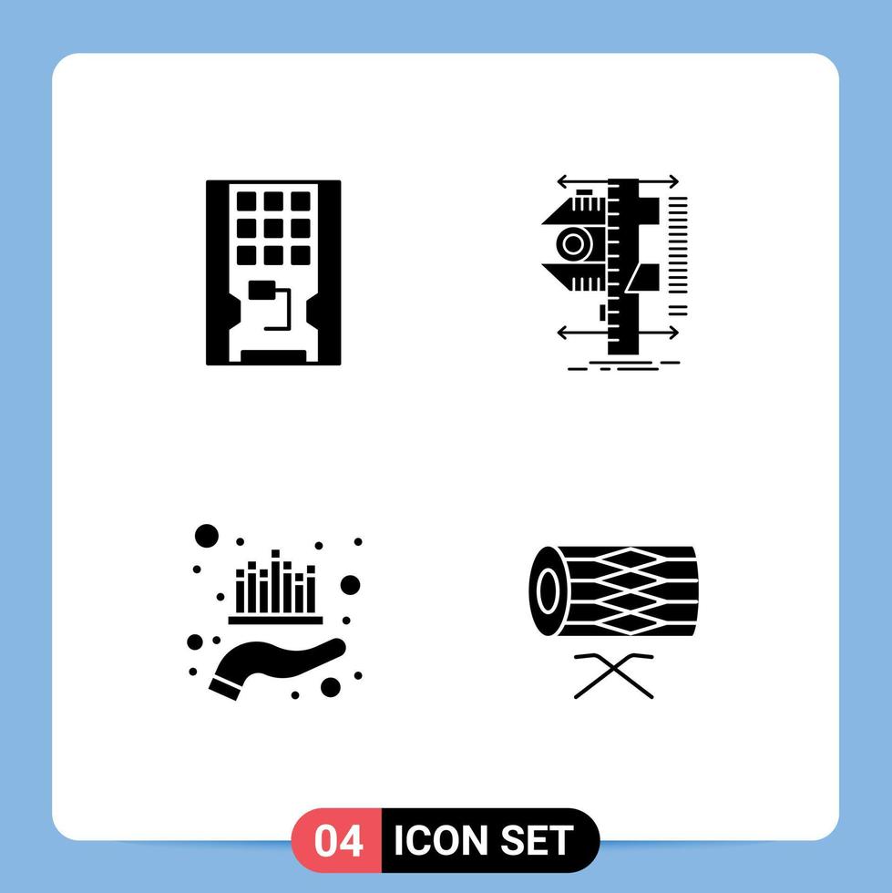 conjunto de pictogramas de 4 glifos sólidos simples de medición de disco inversión de calibre sólido elementos de diseño vectorial editables vector