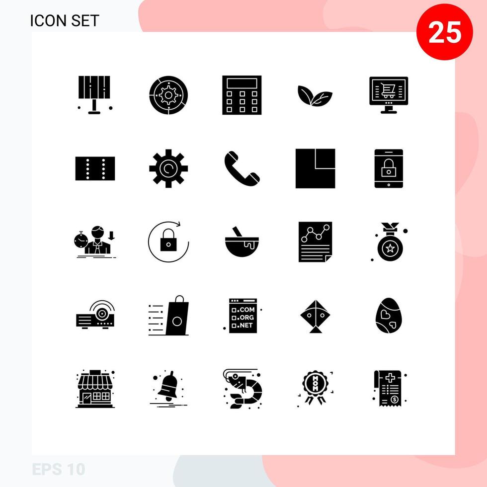 25 User Interface Solid Glyph Pack of modern Signs and Symbols of computer spring process plant growth Editable Vector Design Elements