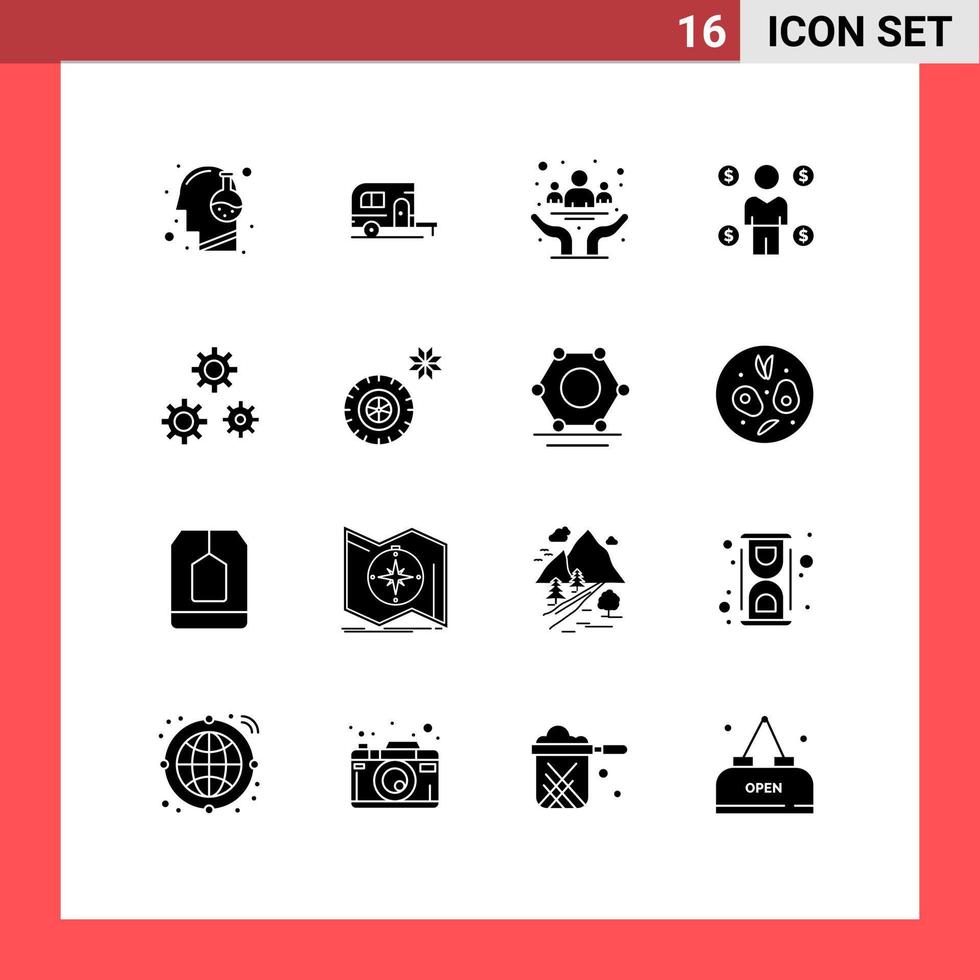 Editable Vector Line Pack of 16 Simple Solid Glyphs of consumer buyer travel business day Editable Vector Design Elements