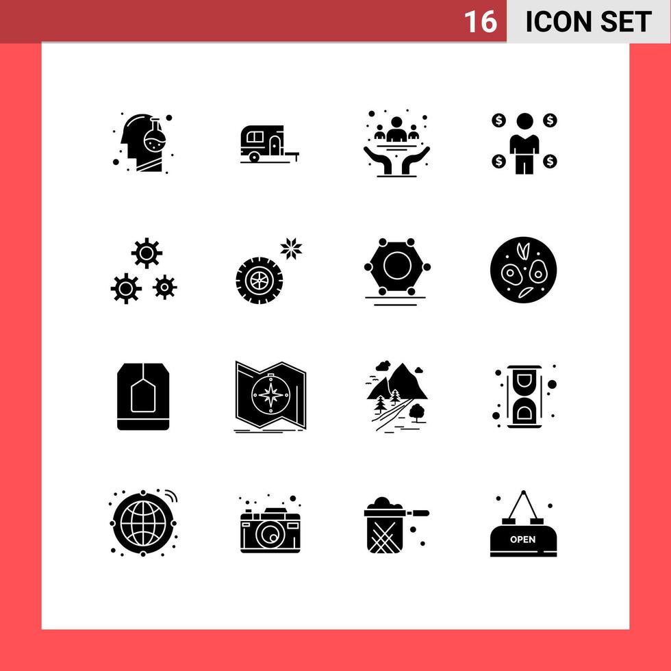 paquete de línea de vector editable de 16 glifos sólidos simples de elementos de diseño de vector editable de día de trabajo de viaje de comprador de consumidor