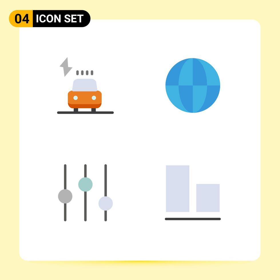 4 Universal Flat Icons Set for Web and Mobile Applications car tuning power nature bottom Editable Vector Design Elements