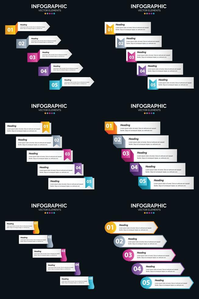 Vector 6 Infographics Pack Presentation slide template 5 Steps cycle diagrams and timelines