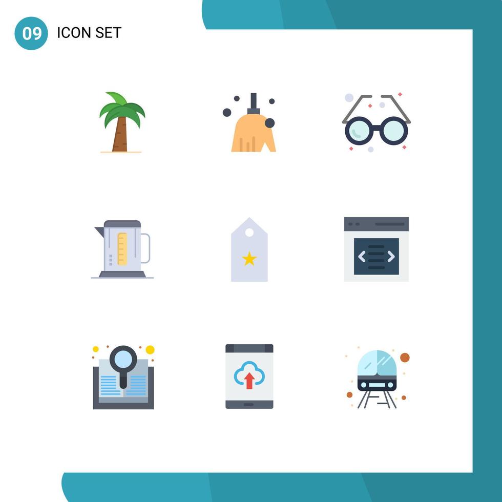 paquete de iconos vectoriales de stock de 9 signos y símbolos de línea para café sol vidrio limpio playa elementos de diseño vectorial editables vector