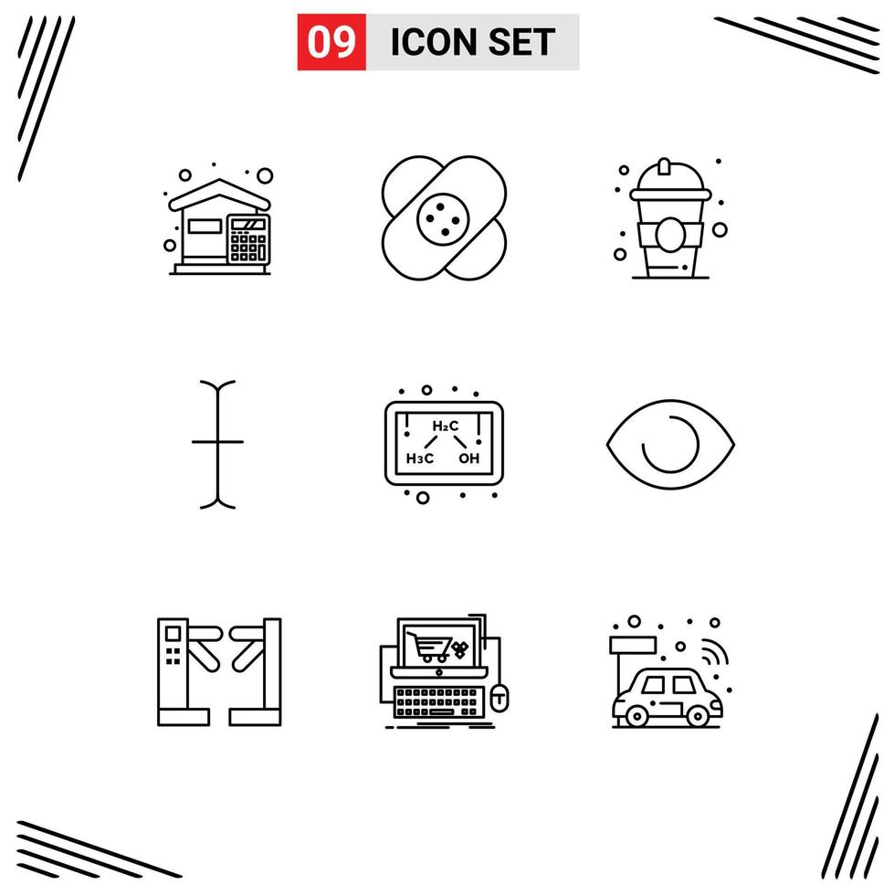 Set of 9 Commercial Outlines pack for formula chemistry wound input back to school Editable Vector Design Elements