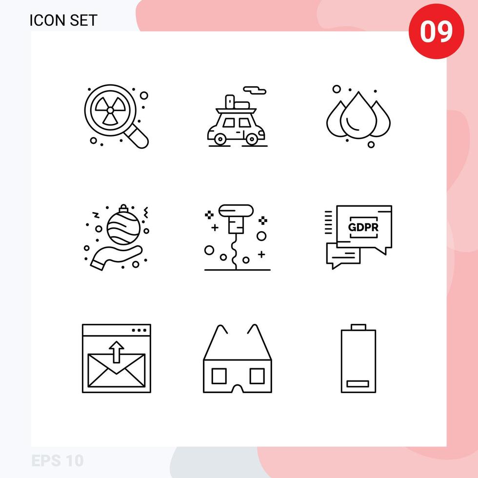 Universal Icon Symbols Group of 9 Modern Outlines of miscellaneous bottle rain hand christmas Editable Vector Design Elements