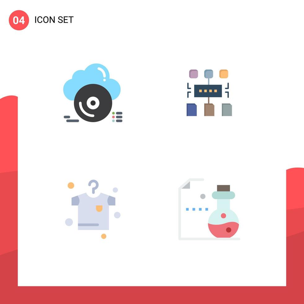 Modern Set of 4 Flat Icons Pictograph of cd clothes cloud program hanging Editable Vector Design Elements