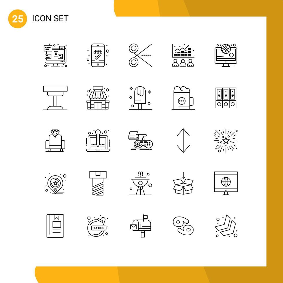 Pack of 25 creative Lines of news market office index broker Editable Vector Design Elements
