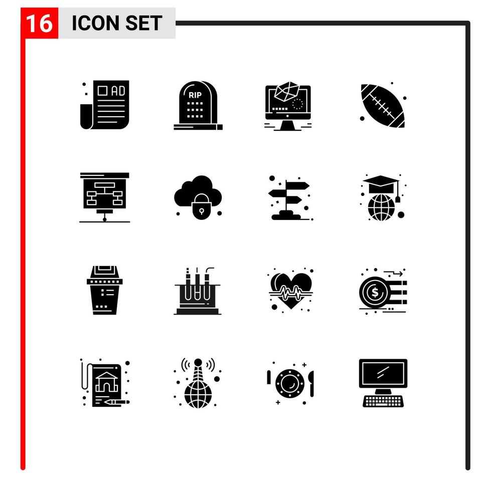 16 Universal Solid Glyph Signs Symbols of chart base ball rip ball drawing Editable Vector Design Elements