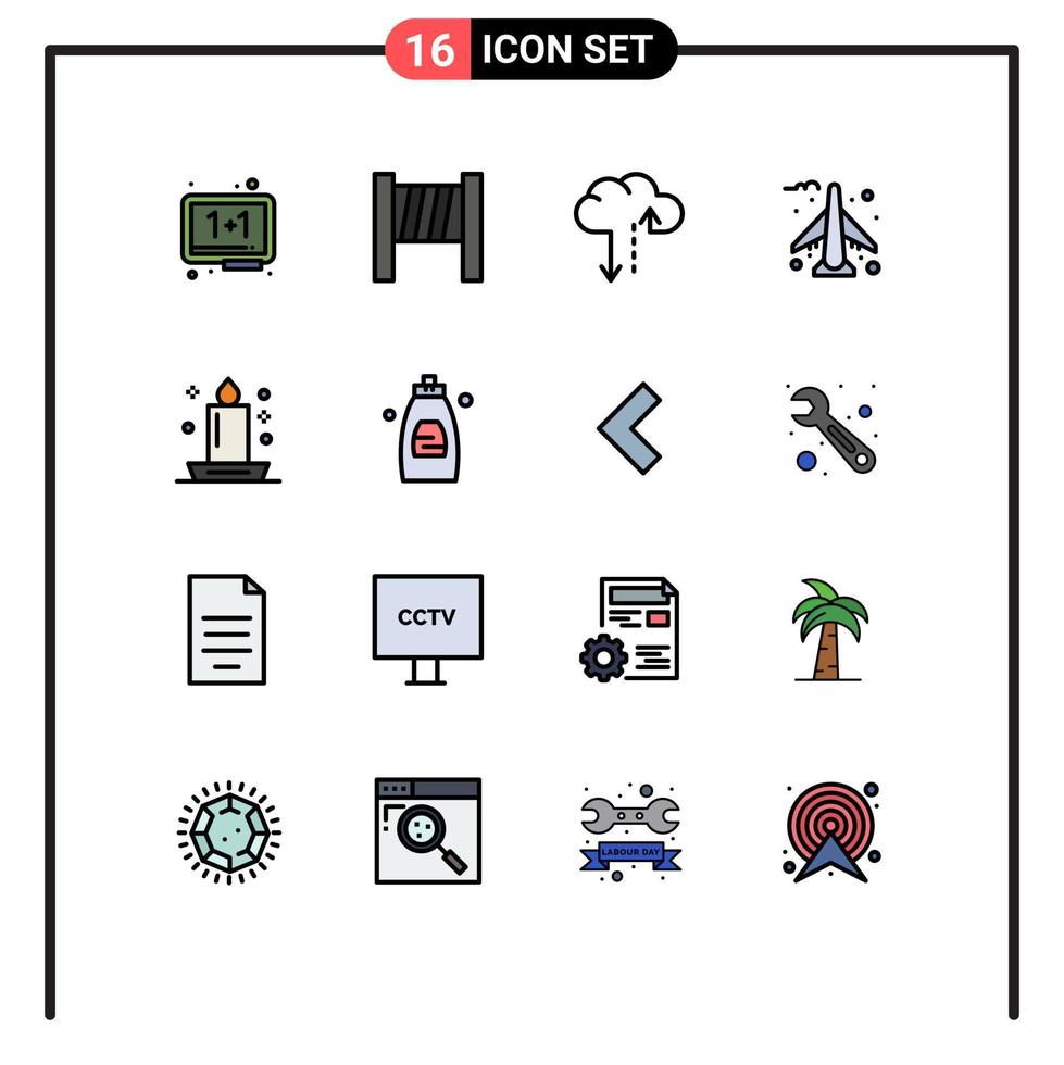 Set of 16 Modern UI Icons Symbols Signs for night dinner data candlelight plane Editable Creative Vector Design Elements