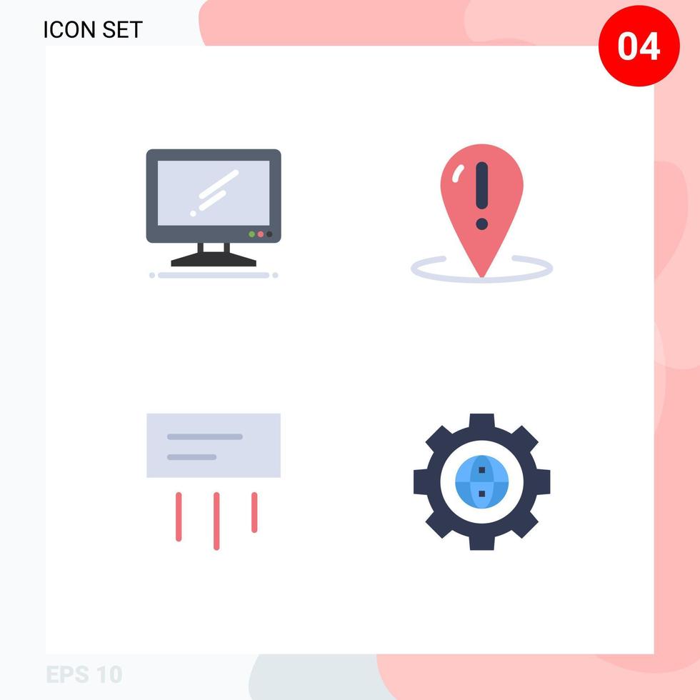 4 Universal Flat Icons Set for Web and Mobile Applications computer support imac location conditioner Editable Vector Design Elements