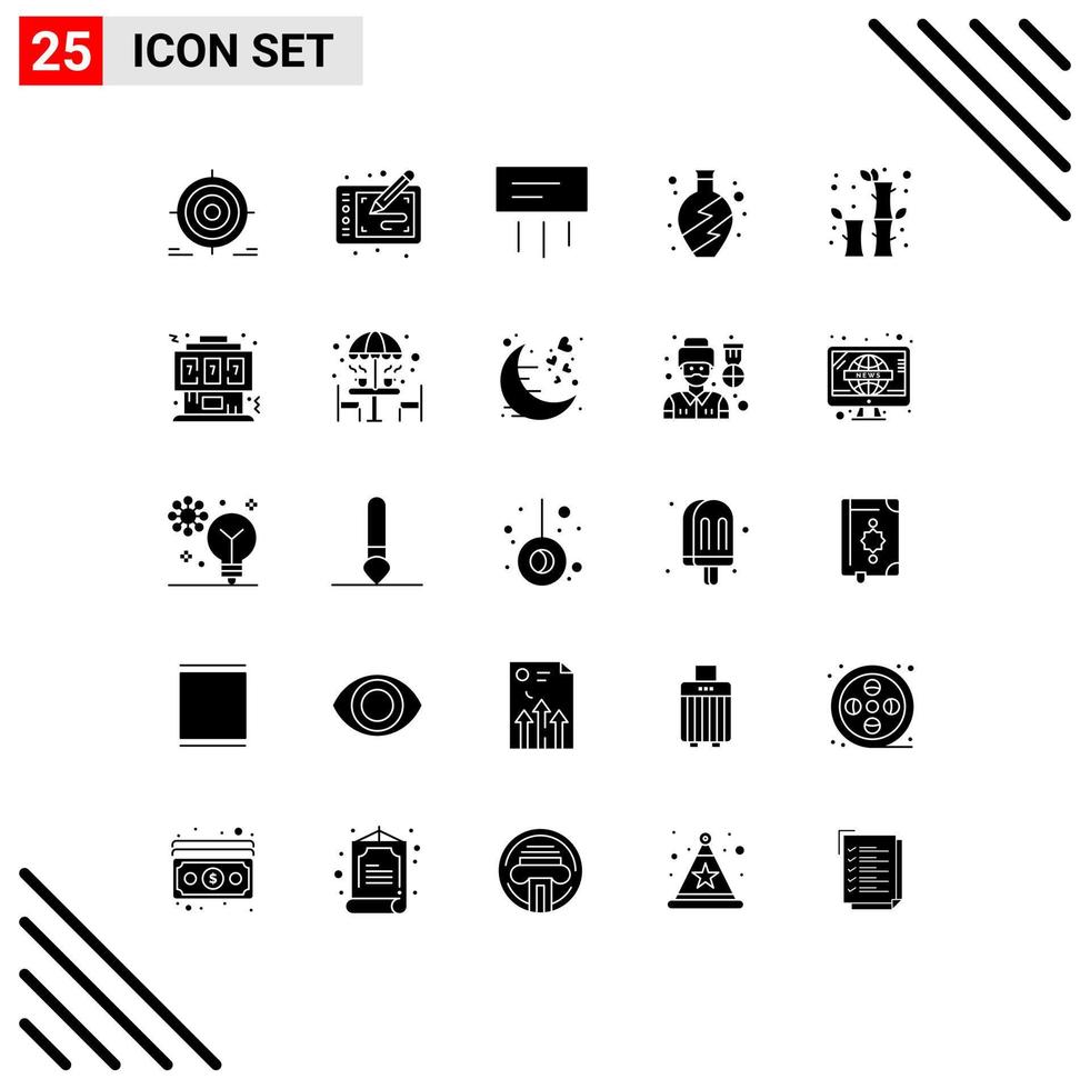 Set of 25 Modern UI Icons Symbols Signs for bamboo living arts home cooler Editable Vector Design Elements