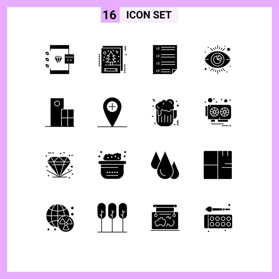 Pack of 16 Modern Solid Glyphs Signs and Symbols for Web Print Media such as analytics view xmas eye four Editable Vector Design Elements