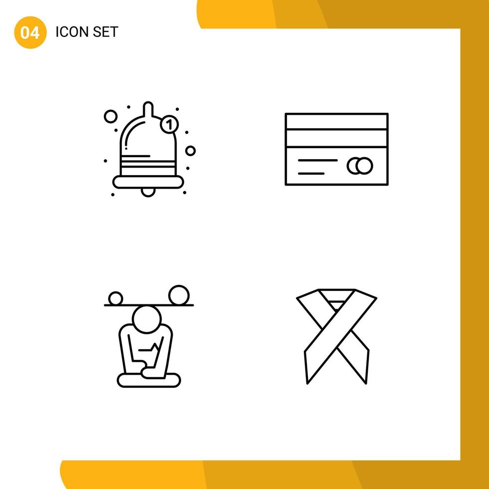 User Interface Pack of 4 Basic Filledline Flat Colors of alarm meditation banking credit card mindfulness Editable Vector Design Elements