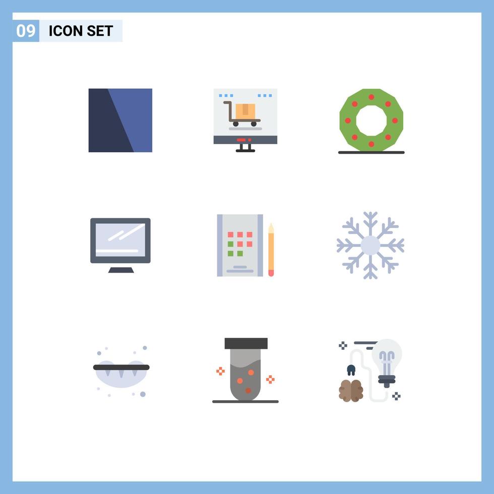 9 Thematic Vector Flat Colors and Editable Symbols of imac monitor marketing computer holiday Editable Vector Design Elements