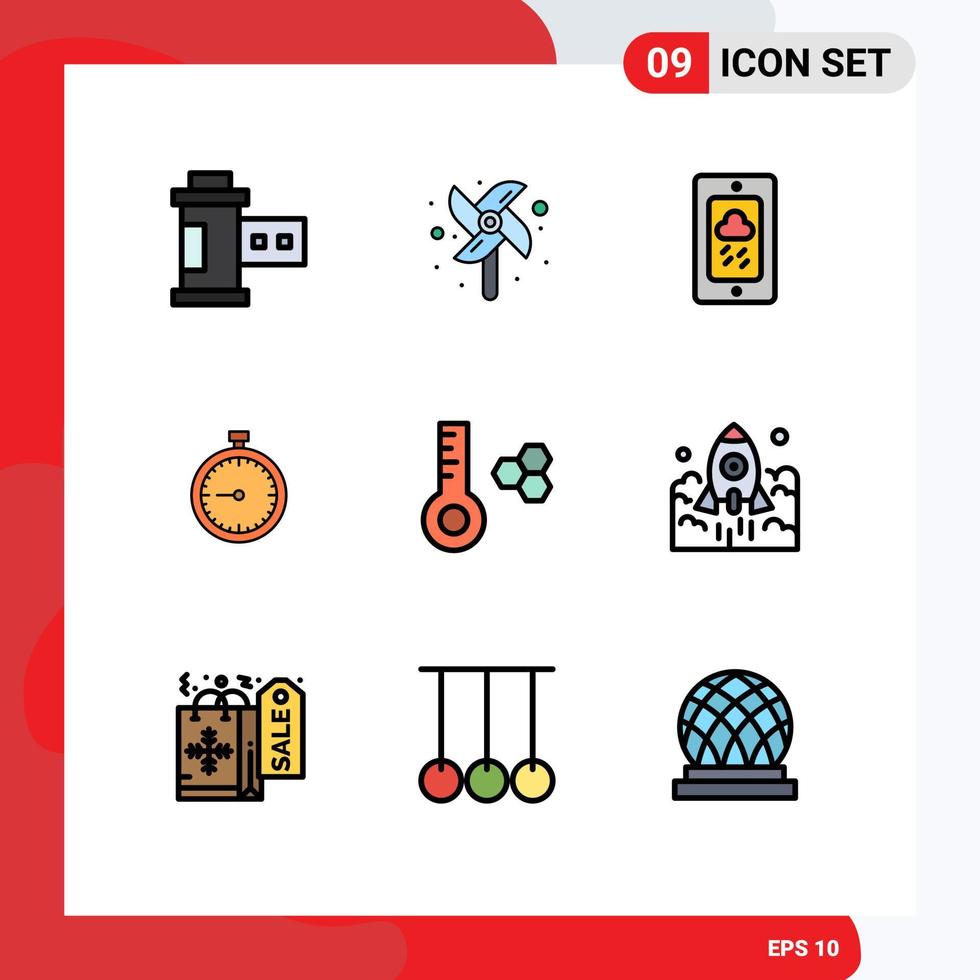Set of 9 Vector Filledline Flat Colors on Grid for watch time chalk quick clock Editable Vector Design Elements