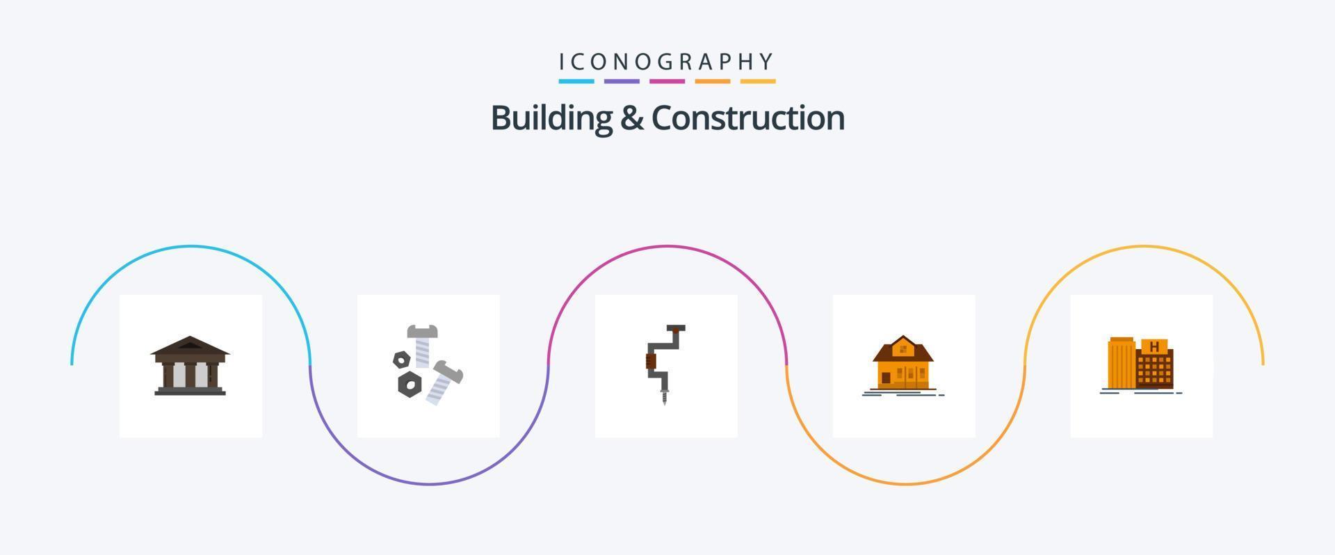 Building And Construction Flat 5 Icon Pack Including real estate. house. tools. home. tool vector