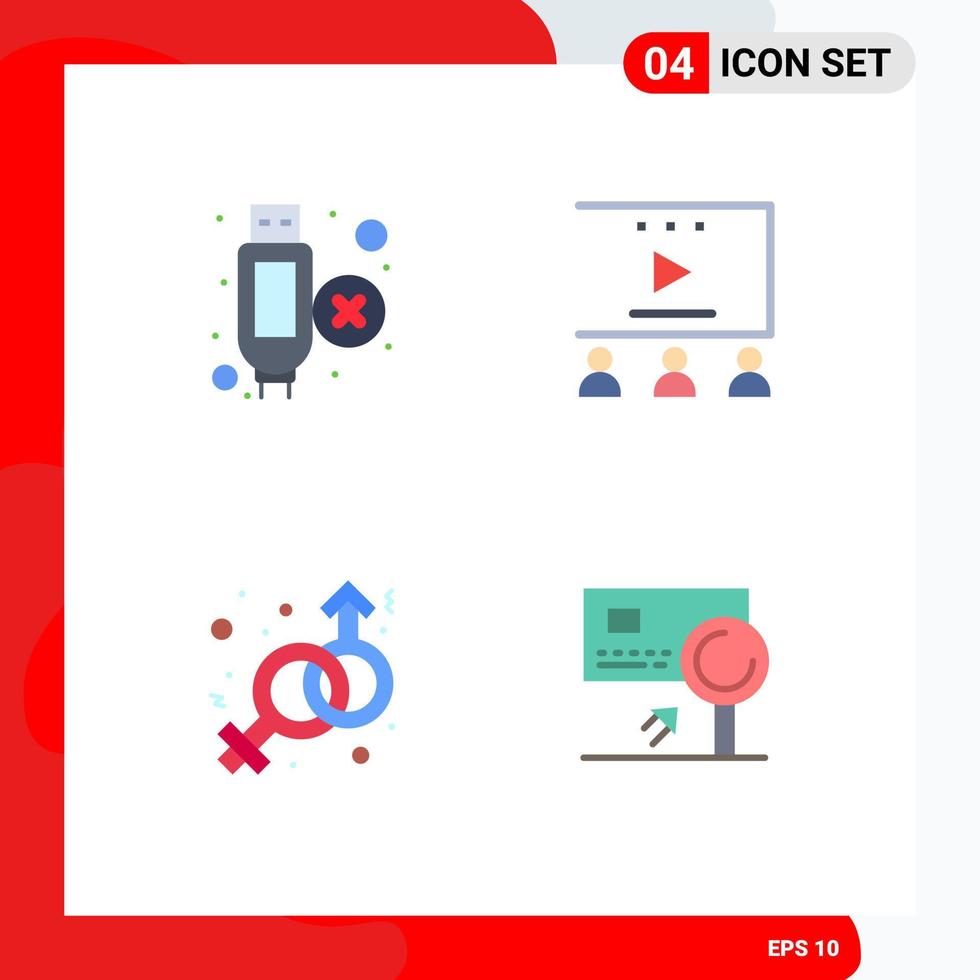 paquete de 4 iconos planos creativos de cable macho anuncio en línea video tutoriales análisis elementos de diseño vectorial editables vector