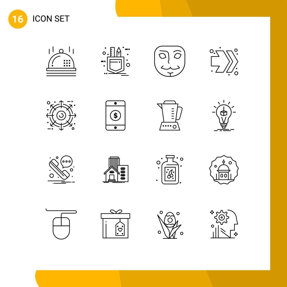 16 User Interface Outline Pack of modern Signs and Symbols of dollar package face bundle right Editable Vector Design Elements