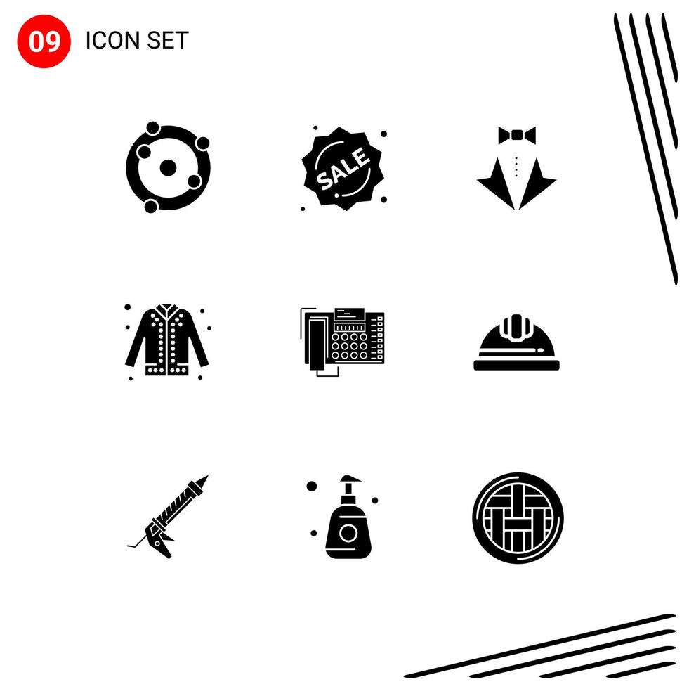 9 Universal Solid Glyphs Set for Web and Mobile Applications shopping coat bow jacket tie Editable Vector Design Elements