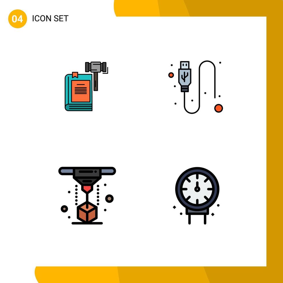 4 colores planos universales de línea de llenado establecidos para aplicaciones web y móviles ley usb tribunal modelado legal elementos de diseño vectorial editables vector