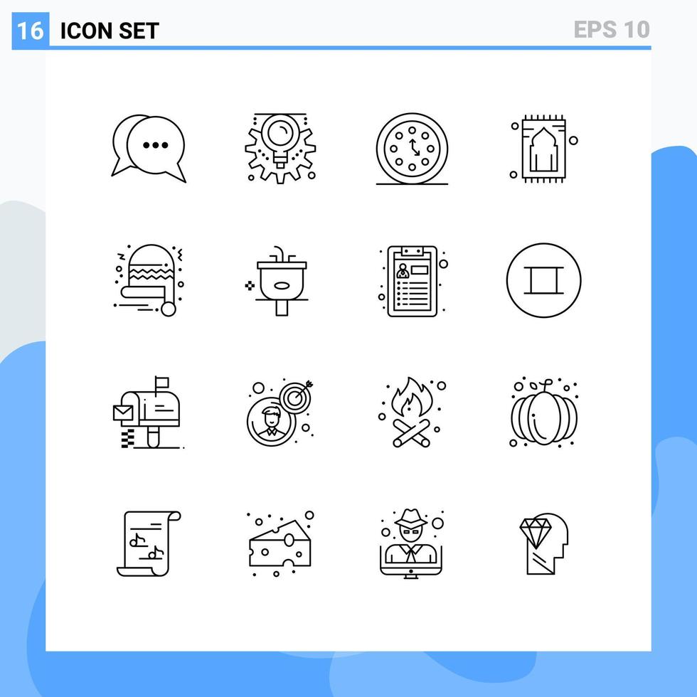 Set of 16 Modern UI Icons Symbols Signs for namaz rug clock praying timer Editable Vector Design Elements