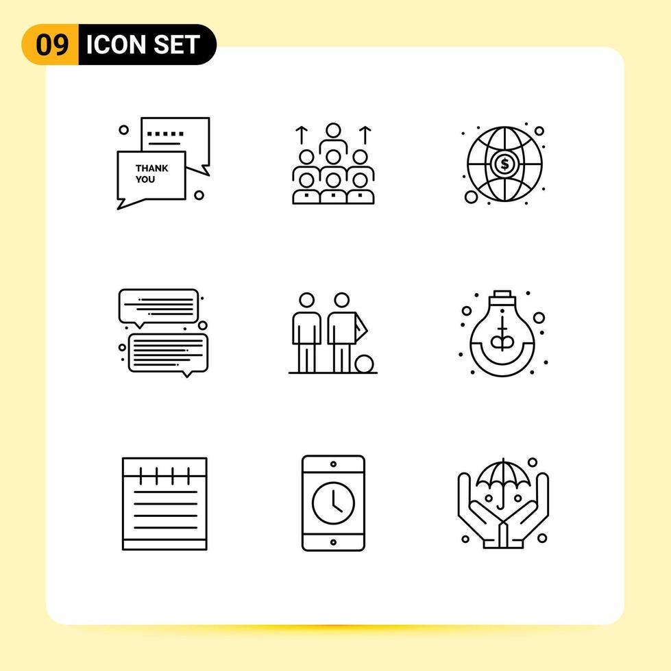 Set of 9 Commercial Outlines pack for message chat management money global Editable Vector Design Elements