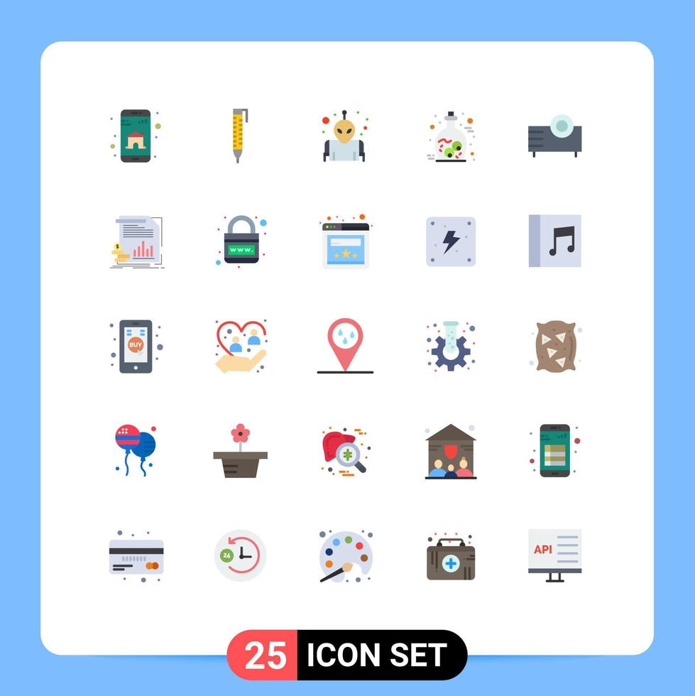 Universal Icon Symbols Group of 25 Modern Flat Colors of projector electronics planet devices jar Editable Vector Design Elements