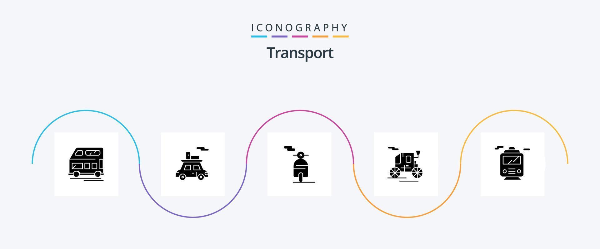 paquete de iconos de glifo 5 de transporte que incluye . transporte. motor. tren. transporte antiguo vector