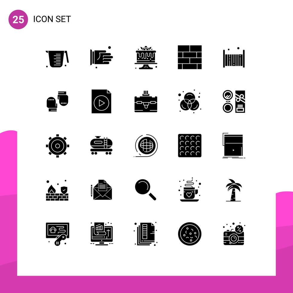 Solid Glyph Pack of 25 Universal Symbols of child strategy cake layout bricks layout Editable Vector Design Elements