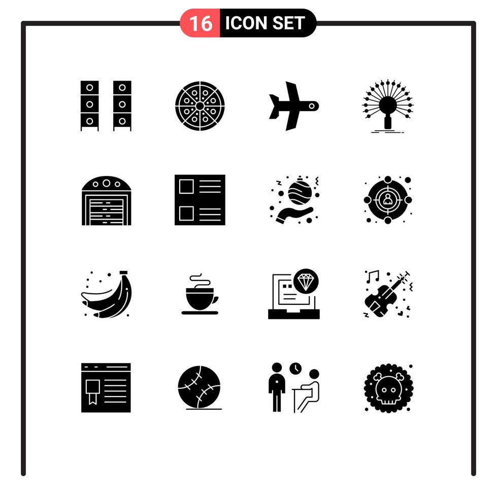 Universal Icon Symbols Group of 16 Modern Solid Glyphs of network information pizza data transport Editable Vector Design Elements