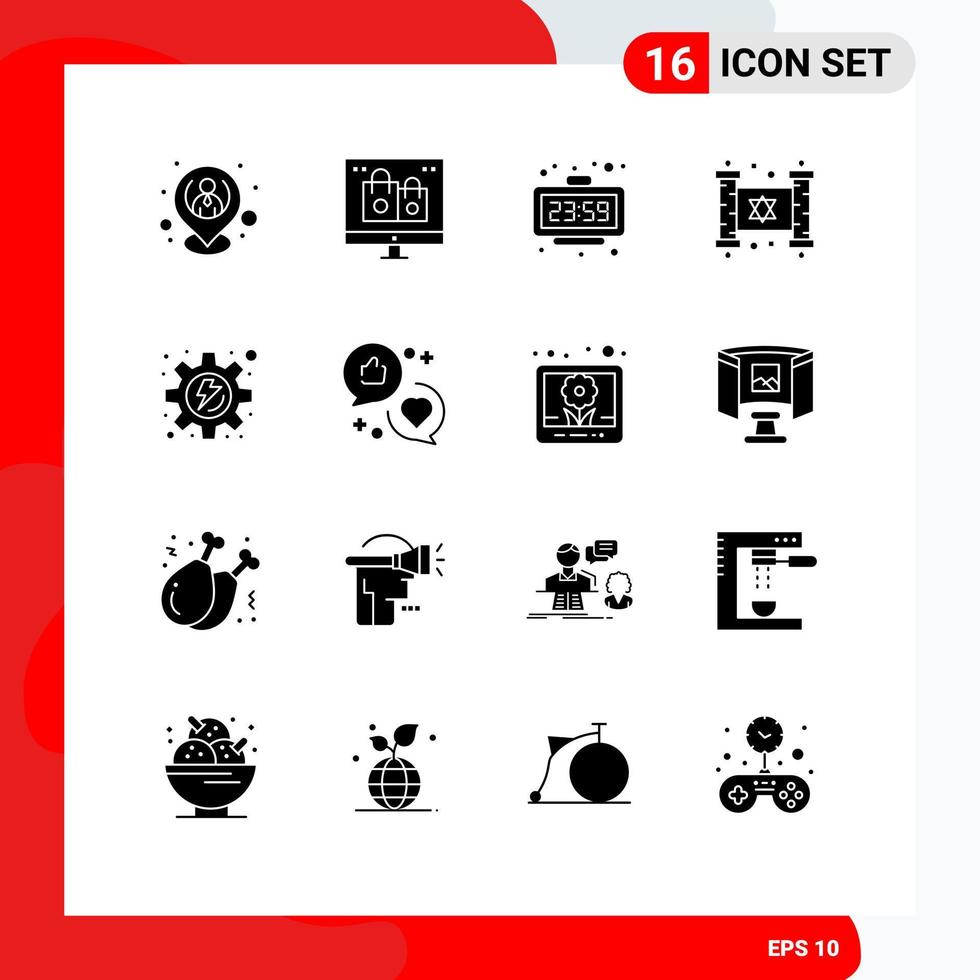 Pictogram Set of 16 Simple Solid Glyphs of party hanukkah gift watch new year Editable Vector Design Elements