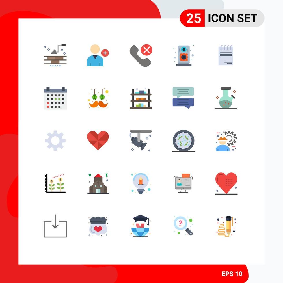 Pictogram Set of 25 Simple Flat Colors of paper notepad contact speaker audio Editable Vector Design Elements