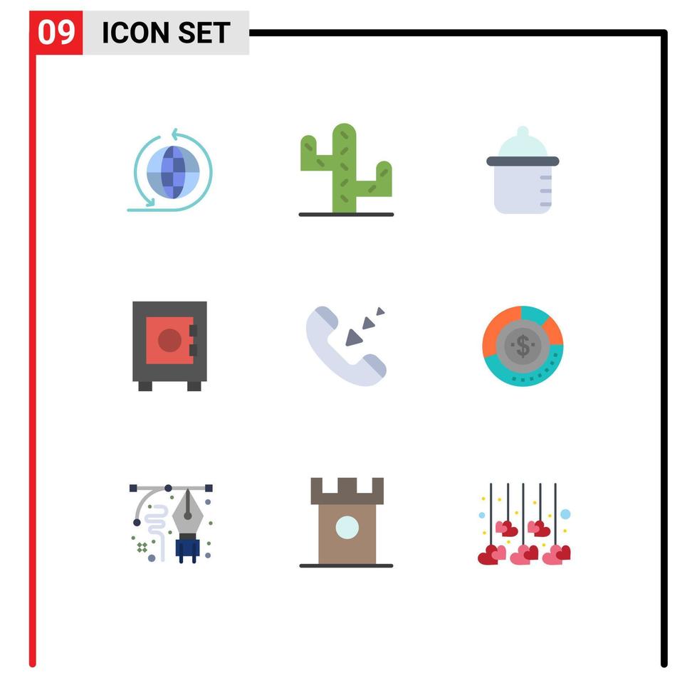 símbolos de iconos universales grupo de 9 colores planos modernos de diagrama de presupuesto casillero comunicación telefónica elementos de diseño vectorial editables vector