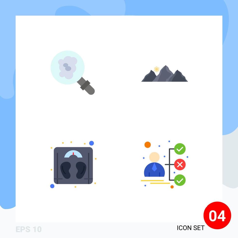 Modern Set of 4 Flat Icons and symbols such as search scale hill mountain briefcase Editable Vector Design Elements