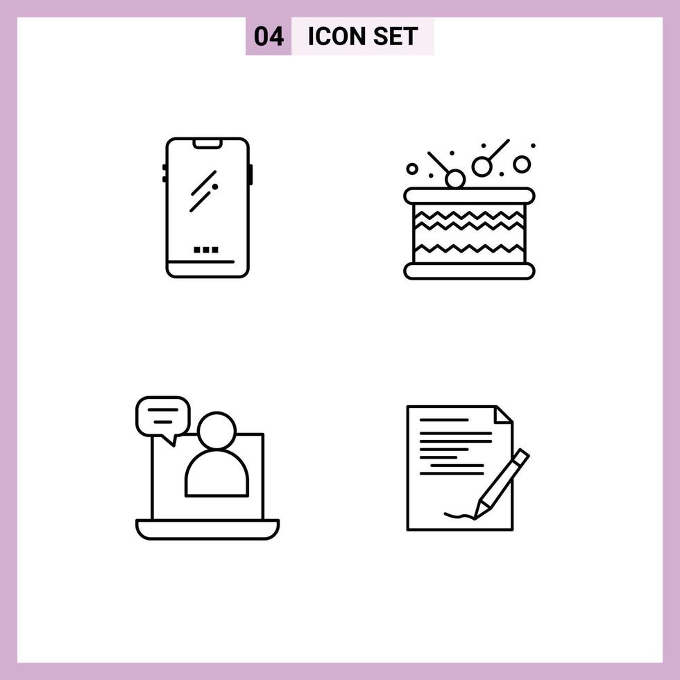 Set of 4 Modern UI Icons Symbols Signs for phone business android timbrel conversation Editable Vector Design Elements