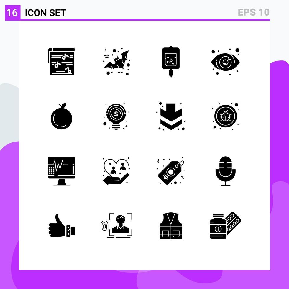 Universal Icon Symbols Group of 16 Modern Solid Glyphs of apple user scary target samples Editable Vector Design Elements