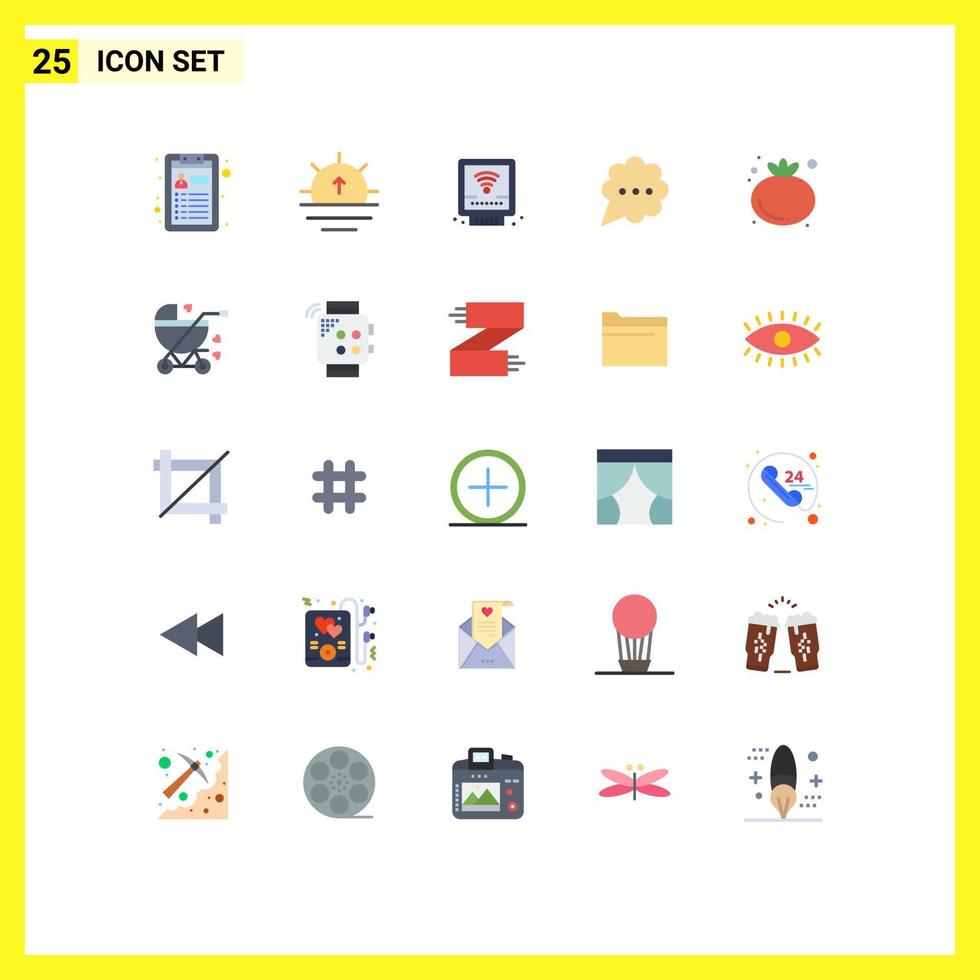 conjunto de 25 iconos de interfaz de usuario modernos símbolos signos para carro de bebé tomate comida mecánica chat elementos de diseño vectorial editables vector