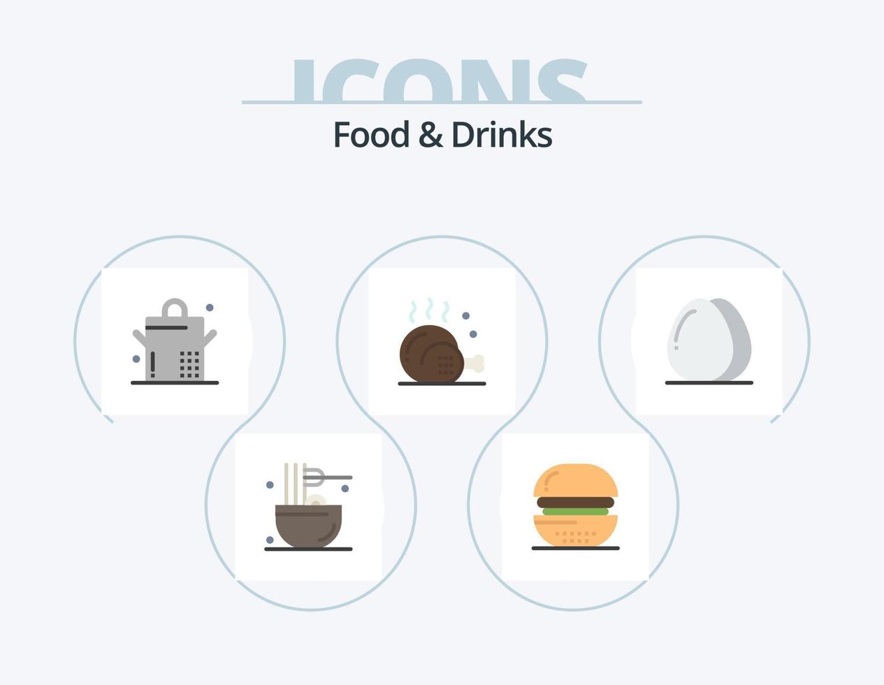 alimentos y bebidas paquete de iconos planos 5 diseño de iconos. Cocinando. alimento. alimento. bebidas pollo vector