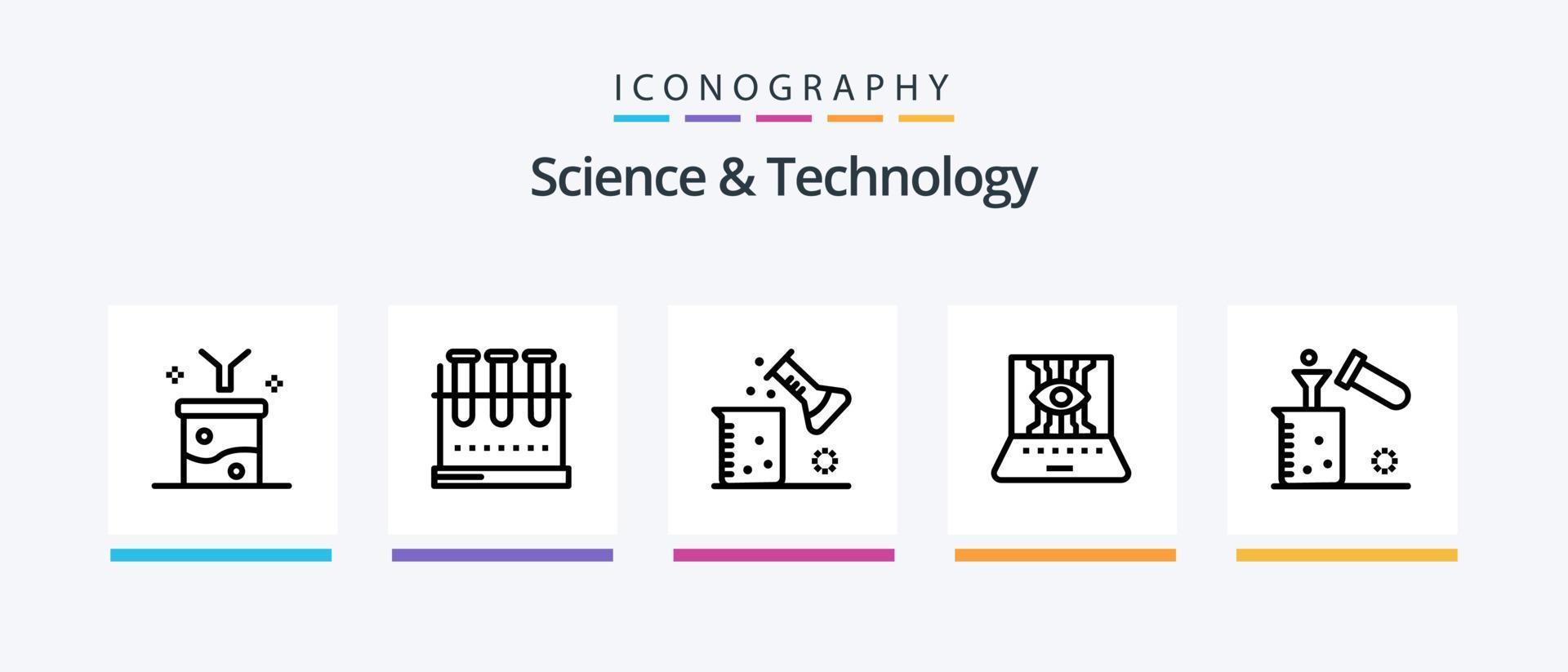 Science And Technology Line 5 Icon Pack Including lab flask. chemical flask. nuclear fission. smartphone application. online laboratory. Creative Icons Design vector