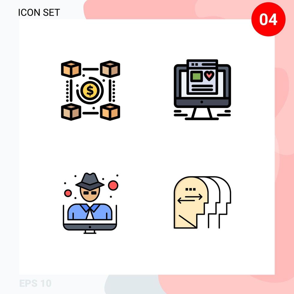 4 User Interface Filledline Flat Color Pack of modern Signs and Symbols of blockchain man pp web crime Editable Vector Design Elements