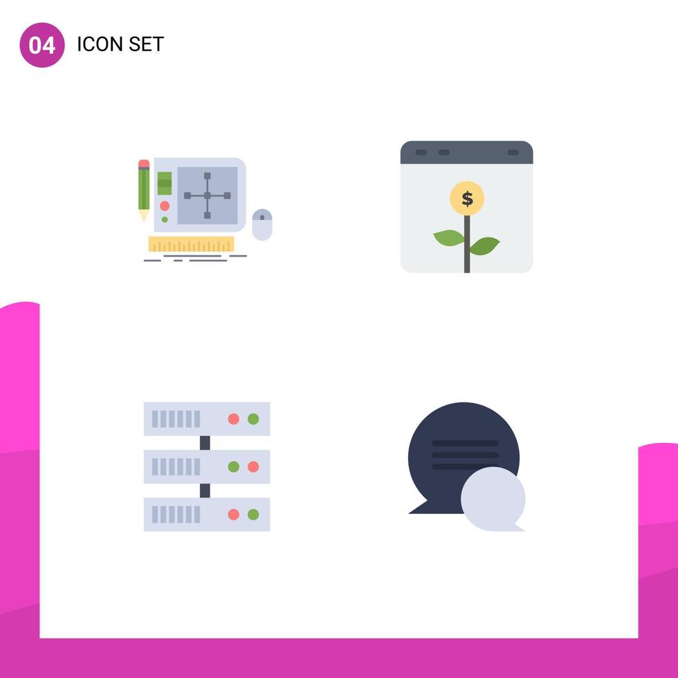 Modern Set of 4 Flat Icons and symbols such as design investment software browser datacenter Editable Vector Design Elements