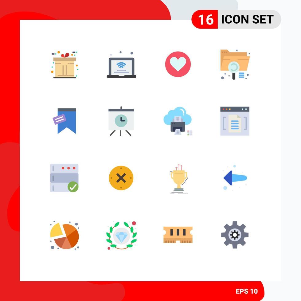Pictogram Set of 16 Simple Flat Colors of mark extension love document analysis Editable Pack of Creative Vector Design Elements
