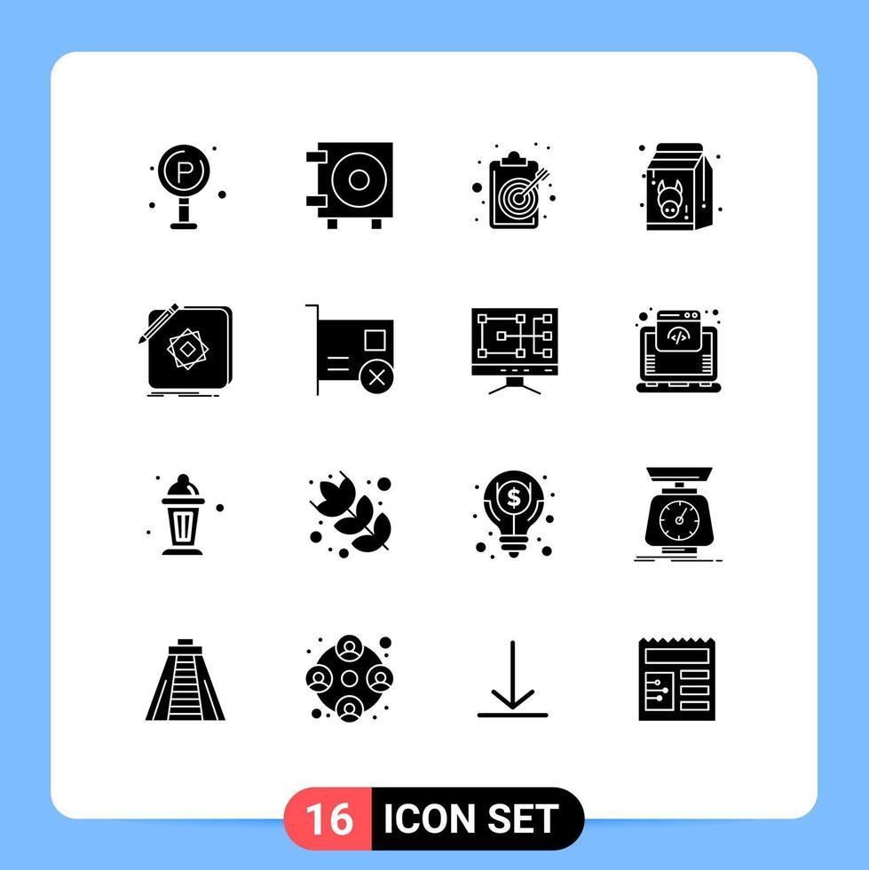 Solid Glyph Pack of 16 Universal Symbols of design healthy clipboard fresh diet Editable Vector Design Elements